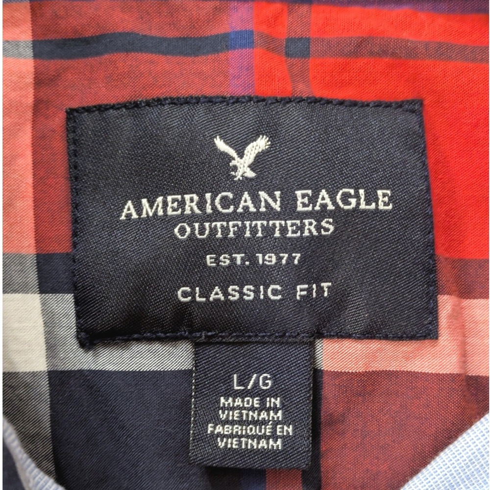 American Eagle Outfitters Mens Plaid Button‎ Down Shirt Classic Navy Red Large - Picture 3 of 7